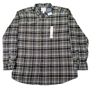 NEW NWT St Johns Bay Flannel Shirt Men 5XLT TALL Green Plaid Soft 100% Cotton